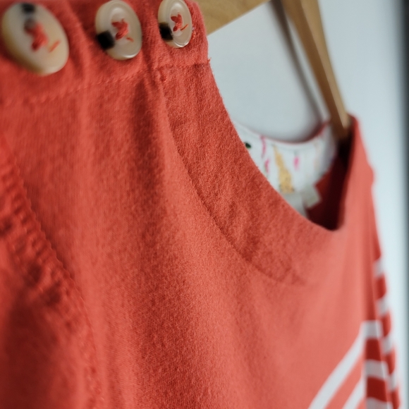 Maeve Bonnie Boatneck Nautical Stripe Button Side 3/4 Sleeve Top - Picture 8 of 10